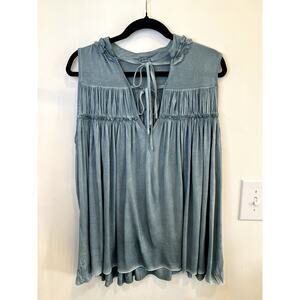 POL Sage Green Boho Sleeveless Tunic Top Women’s Small Flowy Babydoll Tank